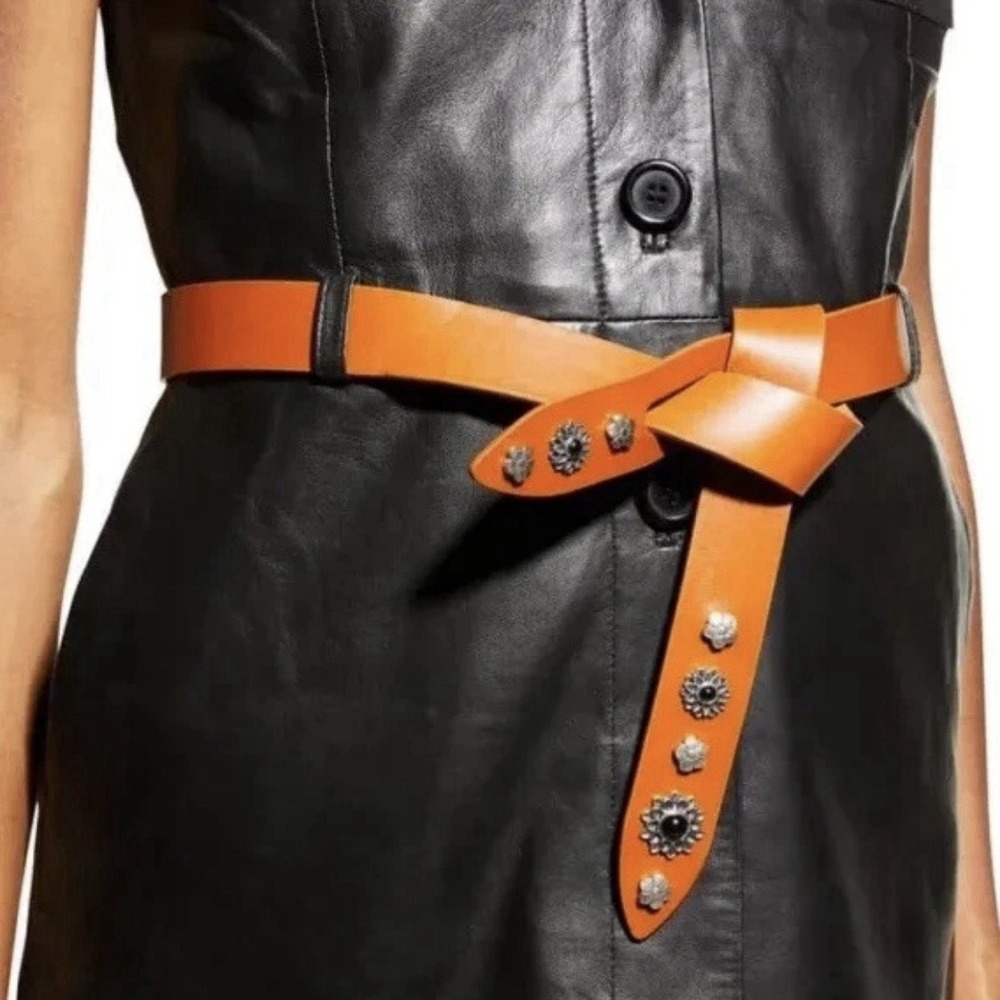 Isabel Marant Lecce Floral Studded Leather Belt M Knotted Natural Tan Italy NWOT